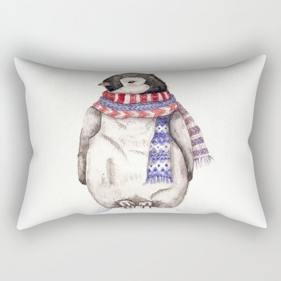 Baby Penguin in Red and Blue Scarf. Winter Season Rectangular Pillow