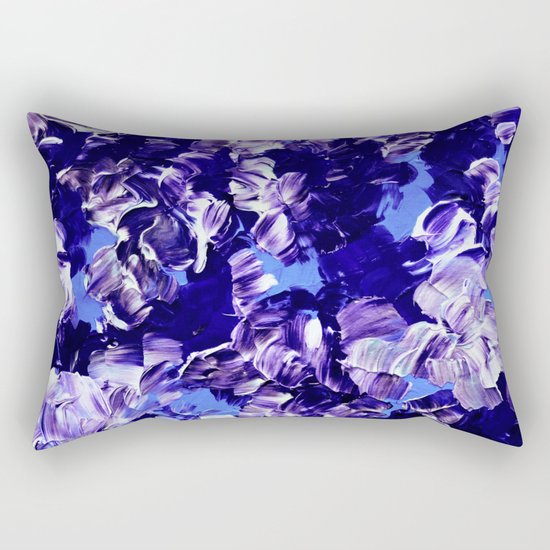 FLORAL FANTASY 2 Bold Blue Lavender Purple Abstract Flowers Acrylic Textural Painting Garden Art Rectangular Pillow
