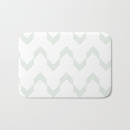 Deconstructed Chevron in Pastel Cactus Green on White Bath Mat