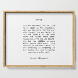 She was beautiful F. Scott Fizgerald typographical quote art print Serving Tray