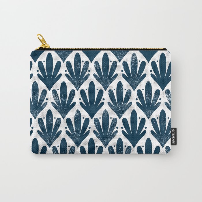 Navy Blue Decorative Stamp Pattern Carry-All Pouch