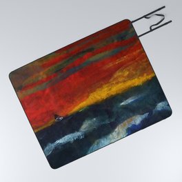 Red Sky Sunset with Sailboat Nautical Landscape Painting by Emil Nolde Picnic Blanket