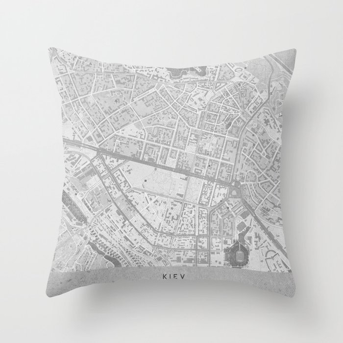 Map of Kiev downtown in vintage grayscale Throw Pillow
