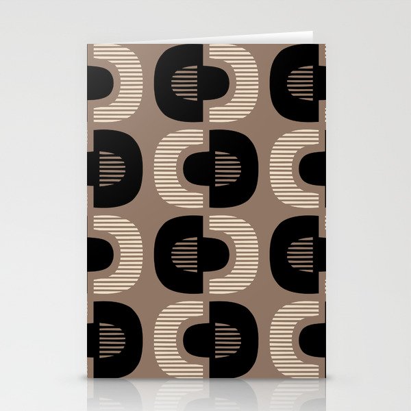 Retro Mid Century Modern Pattern 126 Black and Beige Stationery Cards