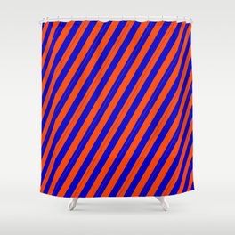 [ Thumbnail: Blue & Red Colored Lines/Stripes Pattern Shower Curtain ]