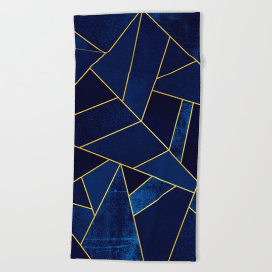 Blue stone with yellow lines Beach Towel