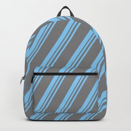 [ Thumbnail: Light Sky Blue & Gray Colored Stripes Pattern Backpack ]