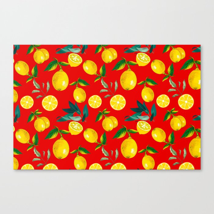 Summer, citrus ,Sicilian style ,lemon fruit pattern  Canvas Print