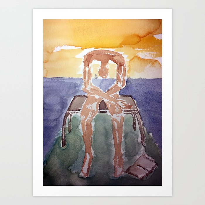 spin-off art: melancholy sculpture with dropped open book in sunset Art Print