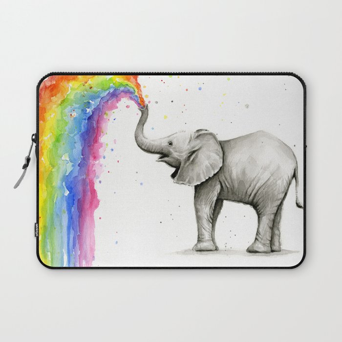 Baby Elephant Spraying Rainbow Laptop Sleeve