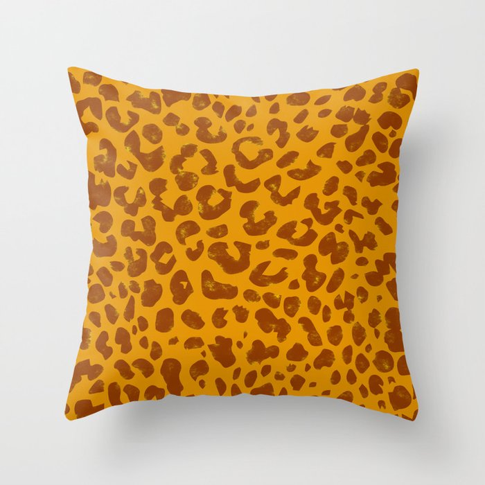 Wild Leopard Print Honey Yellow Throw Pillow