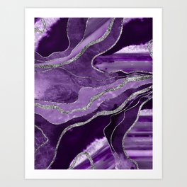 Purple Marble Agate Silver Glitter Glam #1 (Faux Glitter) #decor #art #society6 Art Print