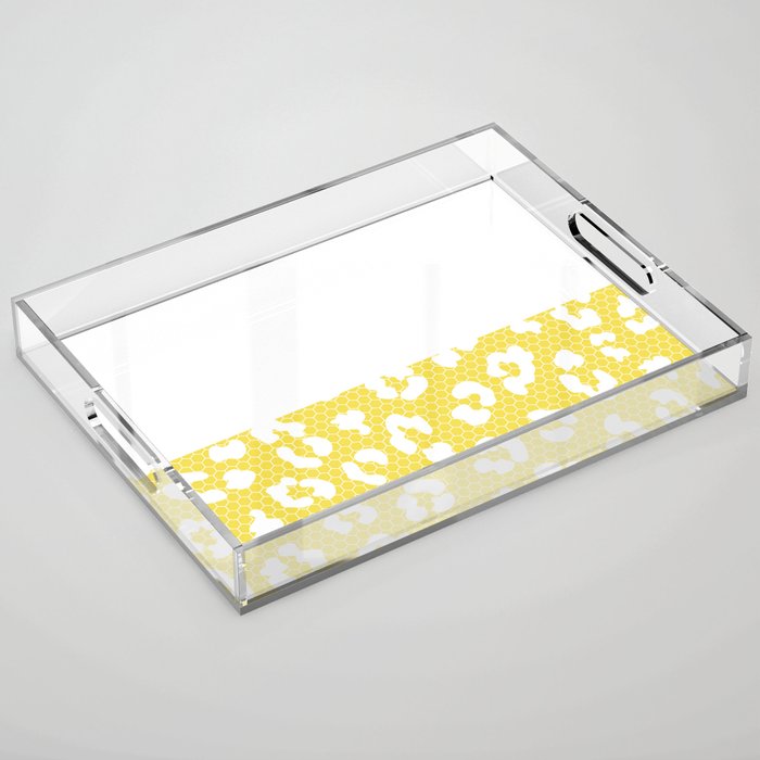 White Leopard Print Lace Horizontal Split on Sunshine Yellow Acrylic Tray