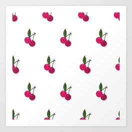 Cute Cherry Coucou With Leaf Art Print | Ink, Leaf, Fun, Freshcherry, Amazingfruit, Watercolor, Cutegirl, Cherries, Cutefruits, Pattern 