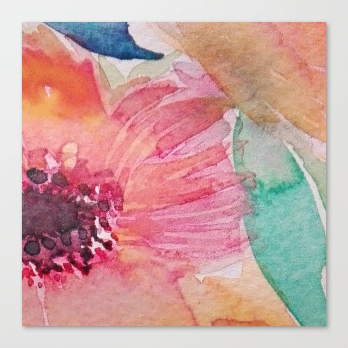Watercolor flowers and leaves Canvas Print