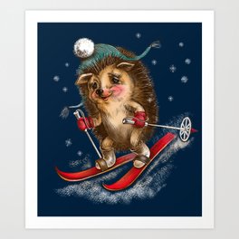 Hedgehog skier Art Print