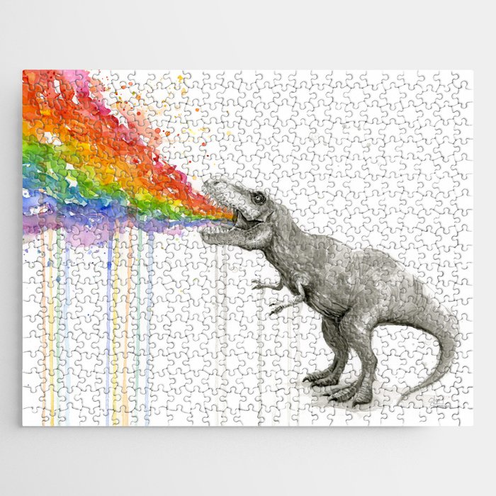 T-Rex Dinosaur Rainbow Puke Taste the Rainbow Watercolor Jigsaw Puzzle