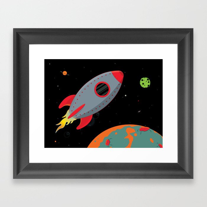 Cute Gray Rocket Ship Framed Art Print By Npoland Society6