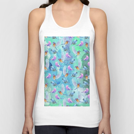 Birds in the sky- Bird animal pattern on aqua backround Unisex Tank Top