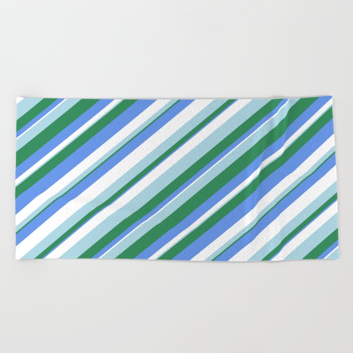 Sea Green, Cornflower Blue, White & Light Blue Colored Striped/Lined Pattern Beach Towel