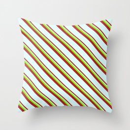 [ Thumbnail: Chartreuse, Red & Light Cyan Colored Lined/Striped Pattern Throw Pillow ]