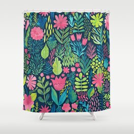 Watercolor texture with flowers and plants. Floral ornament. Original flowers pattern. Shower Curtain