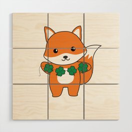 Fox With Shamrocks Cute Animals For Luck Wood Wall Art