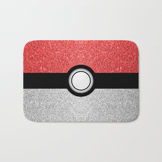 Sparkly red and silver sparkles poke ball Bath Mat