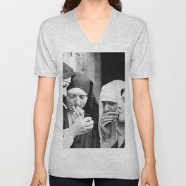 Vintage Smoking Nuns V Neck T Shirt