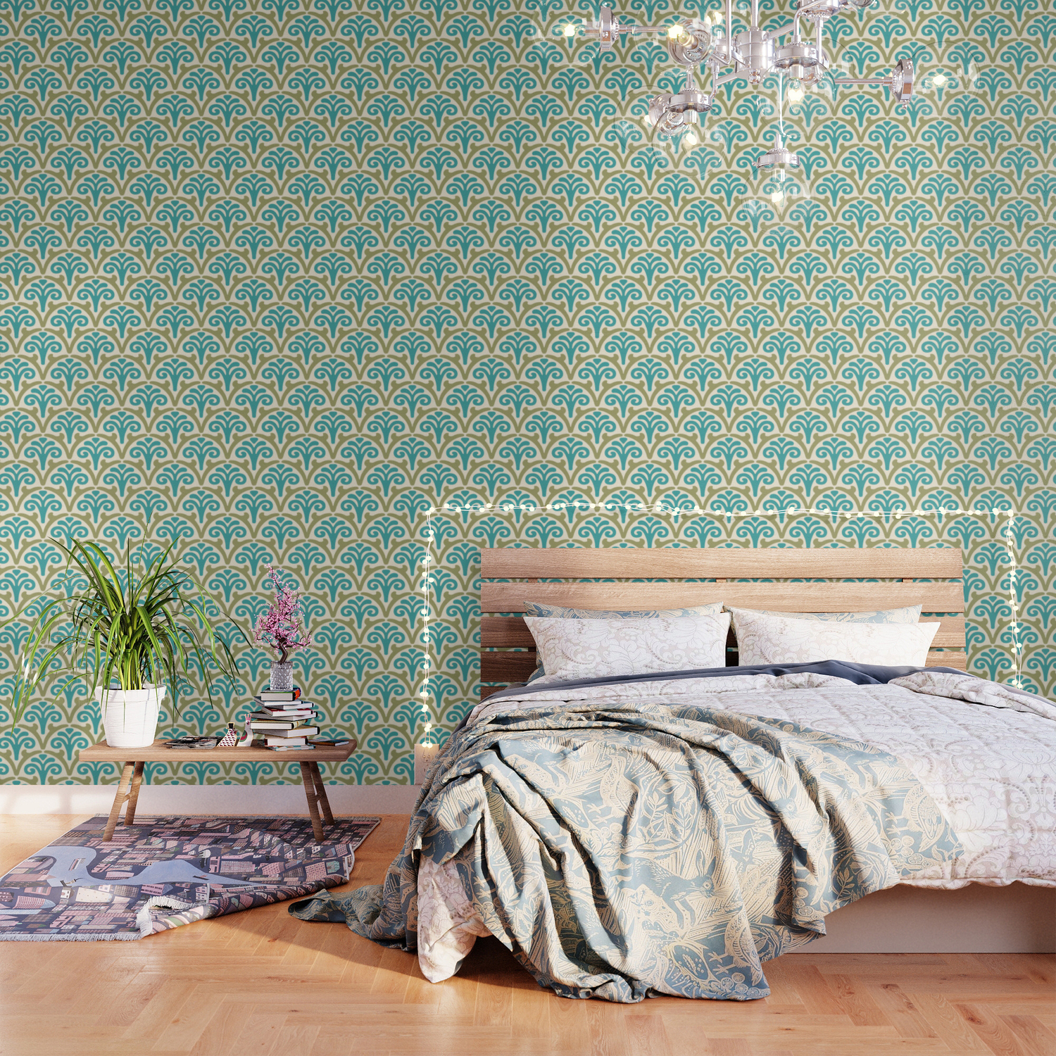 turquoise wallpaper for bedroom