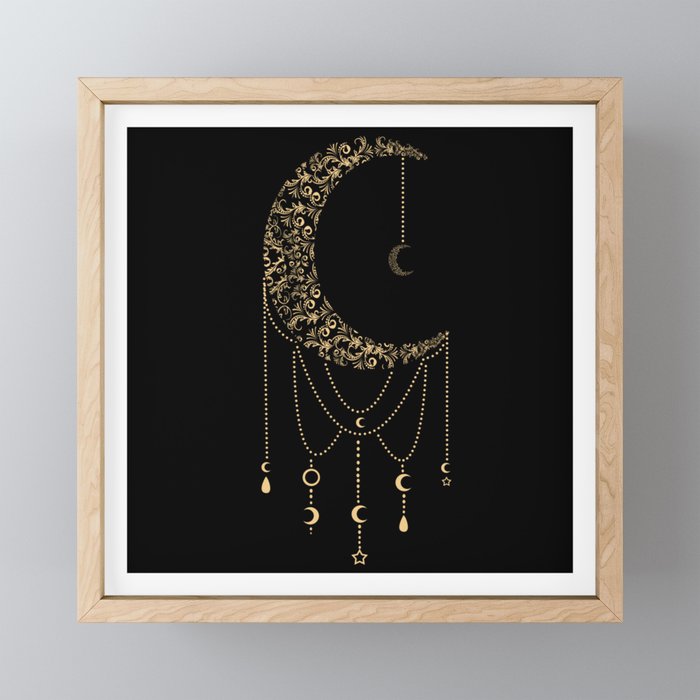 Tarot Card Occult Crescent Moon Phase Skull Gothic Framed Mini Art Print