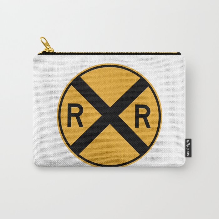 RAILROAD SIGN. Circular Yellow and Black with crossing sign. Carry-All Pouch