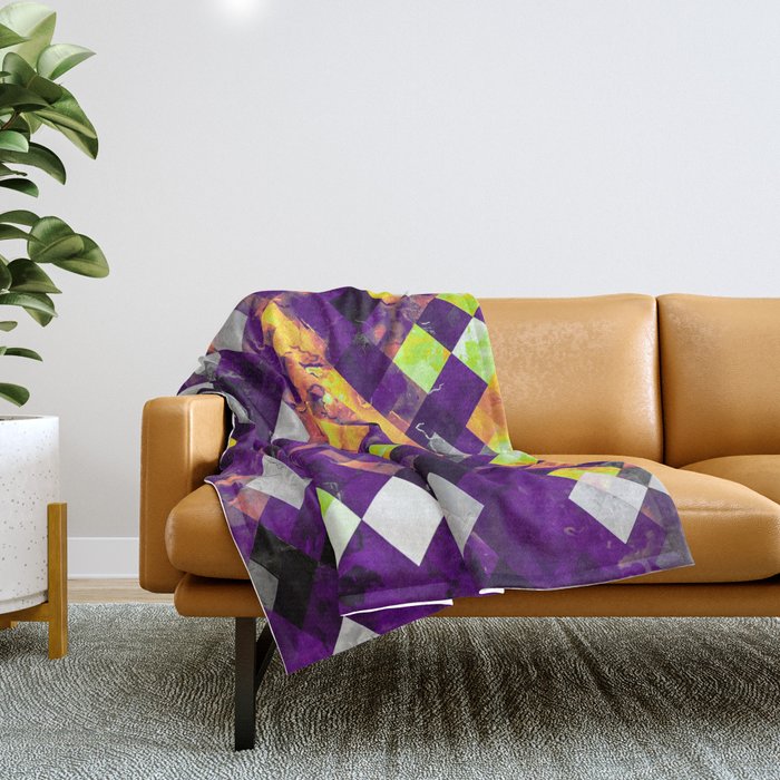 geometric pixel square pattern abstract background in purple orange brown Throw Blanket
