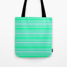 [ Thumbnail: Green & Light Blue Colored Striped Pattern Tote Bag ]