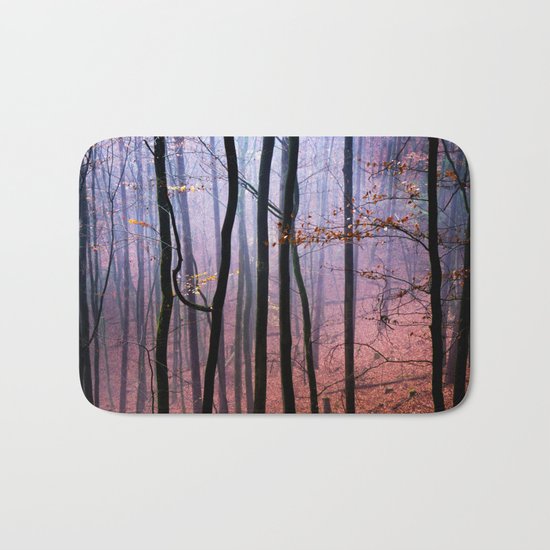 Foggy fall forest photography Bath Mat