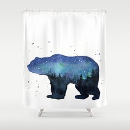Forest Bear Silhouette Watercolor Galaxy Shower Curtain