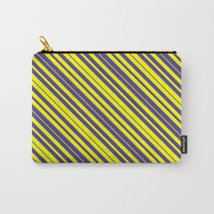 Yellow & Dark Slate Blue Colored Lines/Stripes Pattern Carry-All Pouch