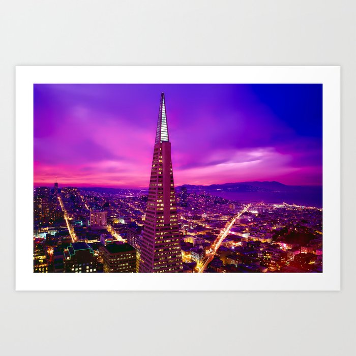 Beautiful Purple San Francisco California Usa Skyline At Sunset Art Print By Artpics