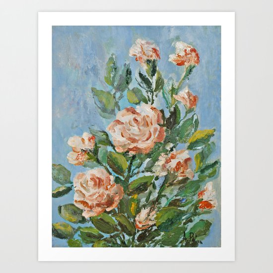 Roses Print Of A 12x16 Inches Oil On Canvas Painting Of Italian