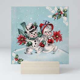 Vintage Christmas Snowman, Retro Christmas Mini Art Print