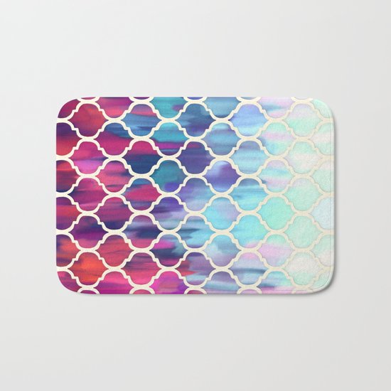 Moroccan Meltdown - pink, purple & aqua painted tiles Bath Mat