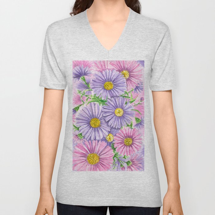 Pink and purple flowers V Neck T Shirt