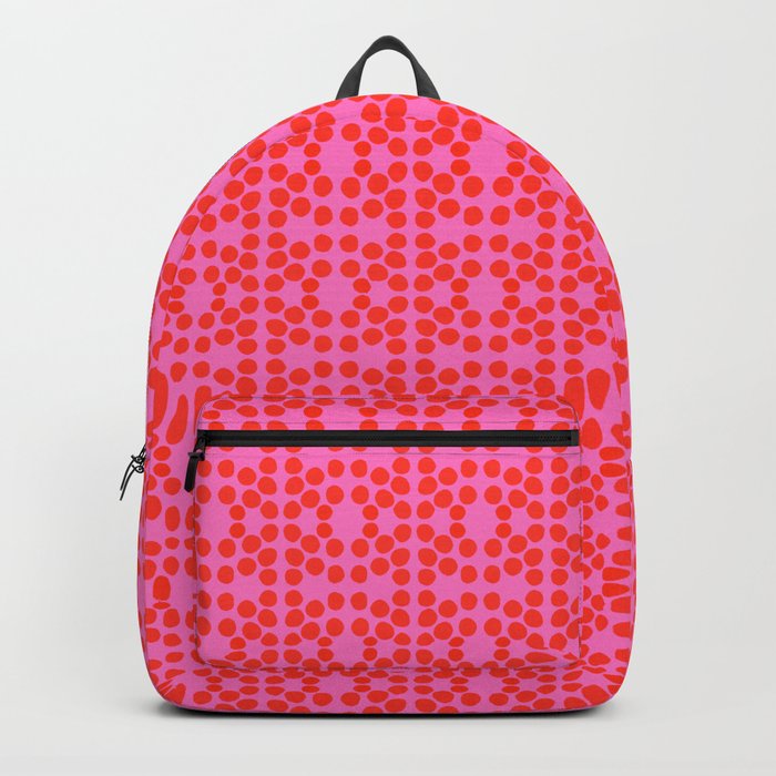 Modern Polka Dots Pattern Red On Hot Pink Mid-Century Geometric Bright Cheerful Retro Dotty Pattern Backpack