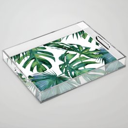 Classic Palm Leaves Tropical Jungle Green Acrylic Tray