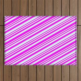 [ Thumbnail: Fuchsia & Light Cyan Colored Stripes/Lines Pattern Outdoor Rug ]