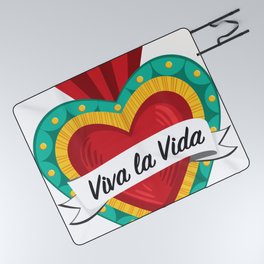 Mexican Sacred Heart III / "Viva la Vida" Frida Kahlo's Quote in Spanish by Akbaly Picnic Blanket
