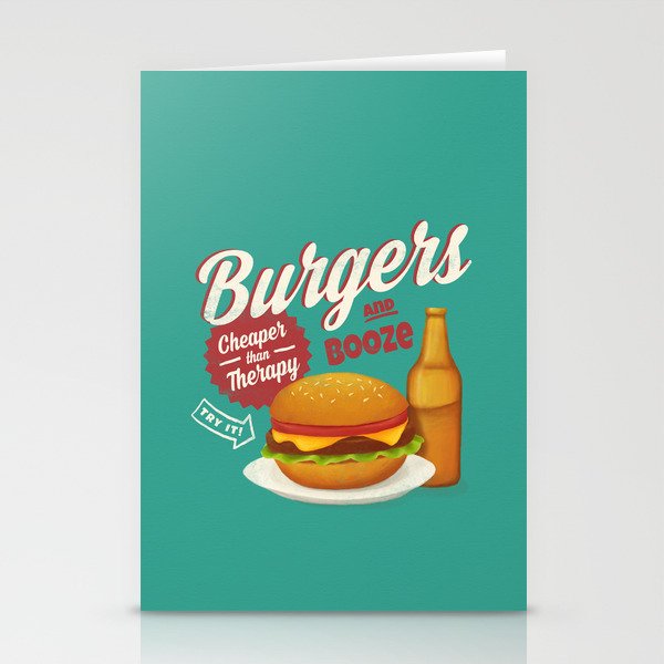 Burgers and Booze Stationery Cards