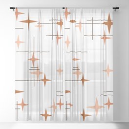 Mid Century Modern Stars Orange Sheer Curtain