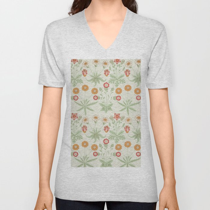 Daisy Pattern V Neck T Shirt
