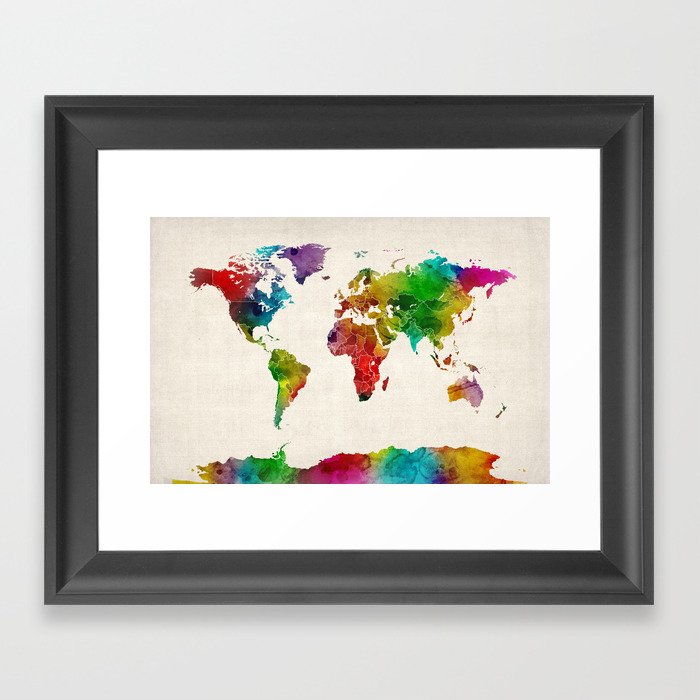 Watercolor Map Of The World Map Framed Art Print By